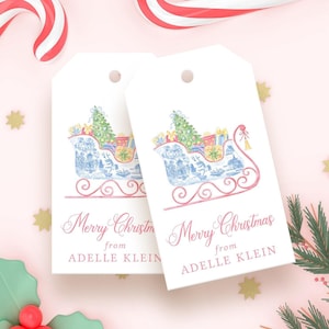 Personalized Chinoiserie Christmas Gift Tags - Elegant Holiday Sleigh