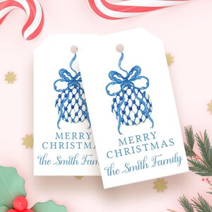 Personalized Chinoiserie Christmas Gift Tags - Elegant Holiday blue and white ornament