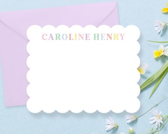 Scalloped Stationery Set - Personalized Note Cards with Envelopes- Elegant and Unique Customized Notecards