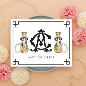 Chinoiserie stationery, Cheetah Chinoiserie notecards, Monogram notecards, Custom stationery, Personalized stationery