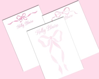 Personalized Watercolor Pink Bow Notepad, Women Bow Notepad - Etsy