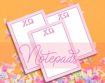 Chi Omega notepad: 5x7, 100 sheets. Greek Merchandise - Licensed Sorority - Big Little Gift - Sorority Recruitment Gift