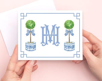 Chinoiserie stationery, Topiaries Chinoiserie notecards, Monogram notecards Custom stationery, Personalized stationery