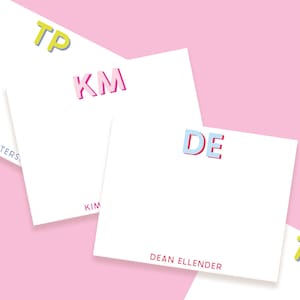 Personalized Notecards with Initials, Modern Shadow Font Stationery, Custom Color Monogram Cards, College & Teen Gift, Sorority Notecards