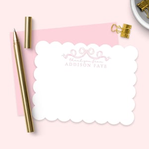 Scalloped baby girl nursery notecards - Personalized note cards with envelopes- Elegant and unique Customized baby thank you notecards