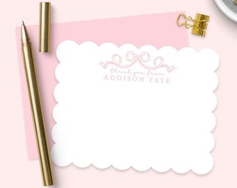 Scalloped baby girl nursery notecards - Personalized note cards with envelopes- Elegant and unique Customized baby thank you notecards
