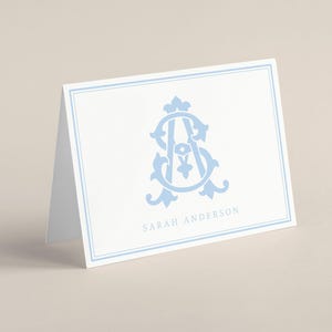 Folded monogram thank you notecard set with envelopes: Perfect for custom name gifts.