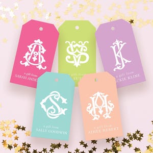Monogram Gift Tags – Personalized Gift Tags with Name, Elegant Initial Gift Tags, Custom Name Tags for Gifts, Colorful Favor Tags