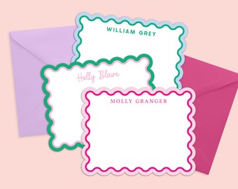 Scalloped Stationery Set - Personalized Note Cards with Envelopes- Elegant and Unique Customized Notecards