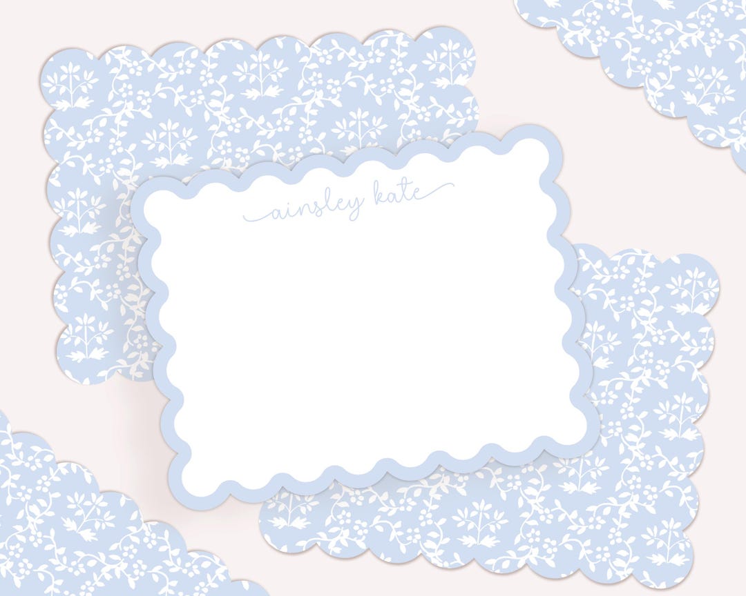 Personalized Blue Floral Notecards | Custom Name Stationery Set ...