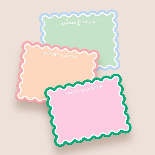 Scalloped Stationery Set - Personalized Note Cards with Envelopes- Elegant and Unique Customized Notecards