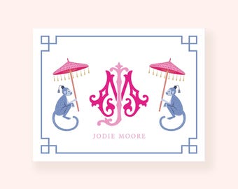 Chinoiserie stationery, Chinoiserie notecards, Monogram notecards, Custom stationery, Personalized stationery, Monogram