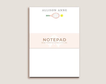 Custom Tennis Notepad: 5x7 Custom name notepad Tennis notepad Custom stationery Custom tennis stationery