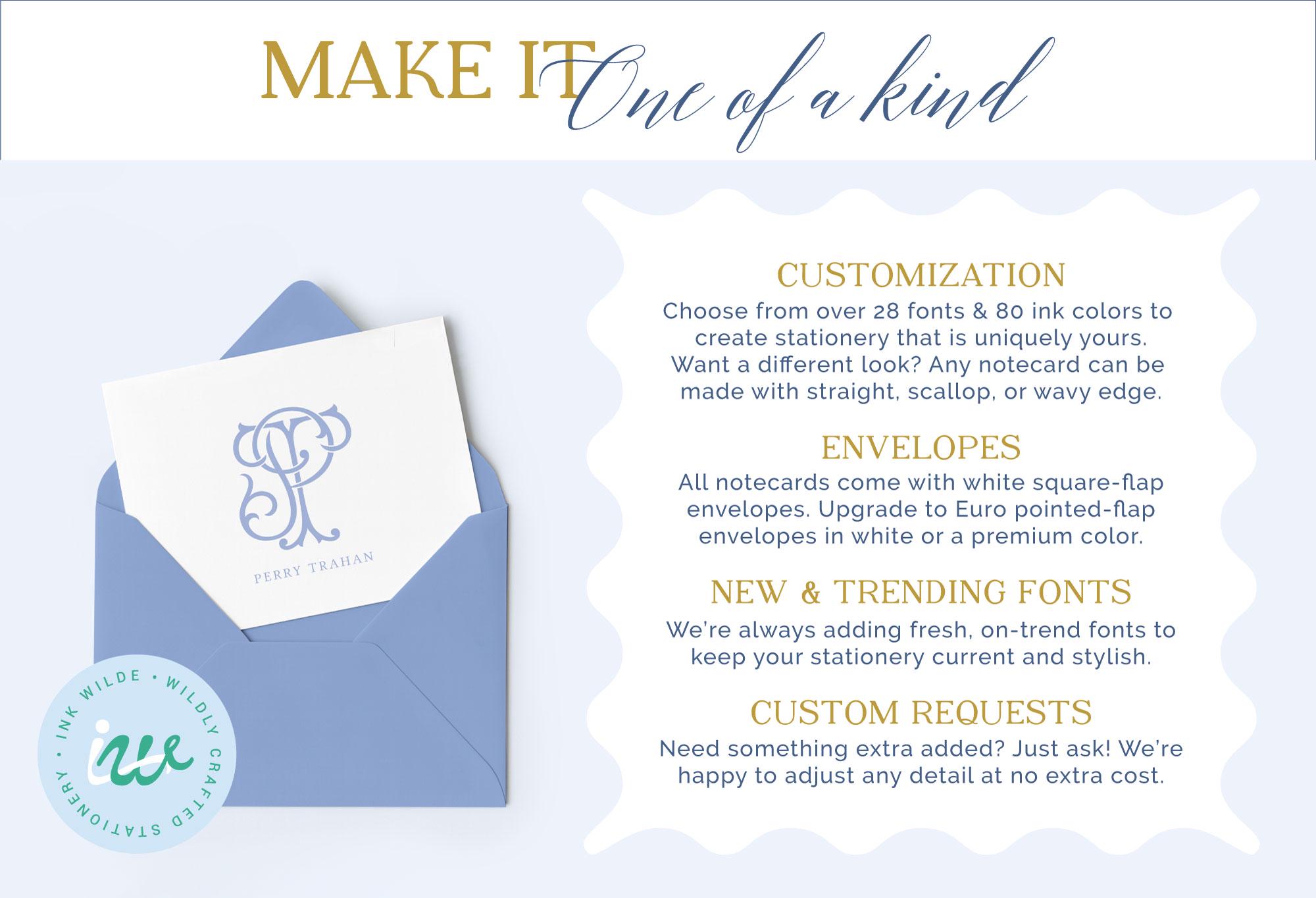 Wavy Edge Personalized Stationery set | custom name note cards ...