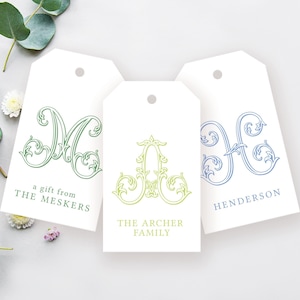 Elegant Monogram Gift Tags – Personalized Holiday Tags, Custom Favor Tags, Family Name Gift Tags, Wedding Gift Tags, Baby Shower Tags