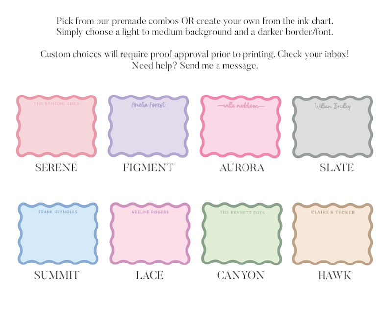 Wavy Edge Personalized Stationery set | custom name note cards ...