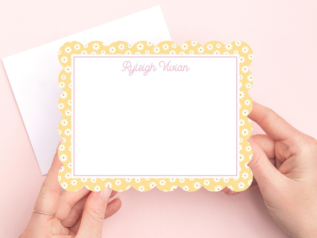 Daisy Scalloped Stationery Set - Personalized Note Cards With Envelopes ...
