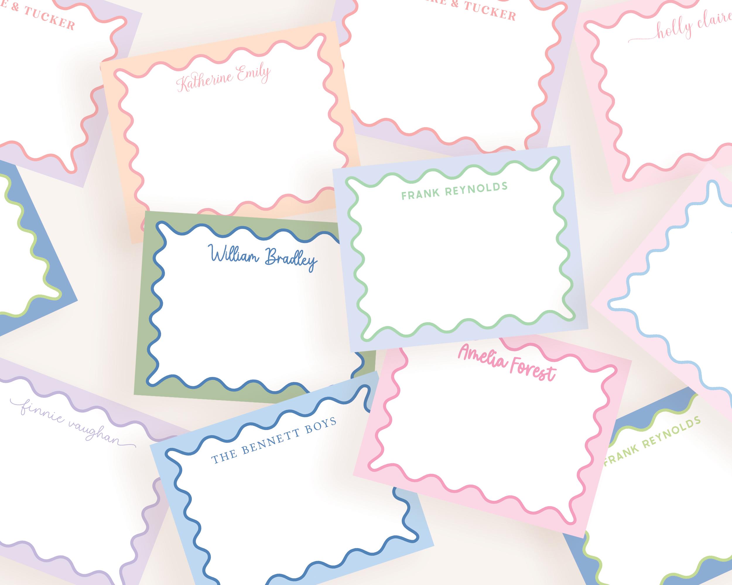 Colorful wavy stationery set | personalized modern note cards with ...
