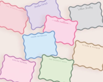 Wavy Edge Personalized Stationery Set | Custom Name Note Cards & Envelopes | Modern Scalloped Notecards for Kids or Adults