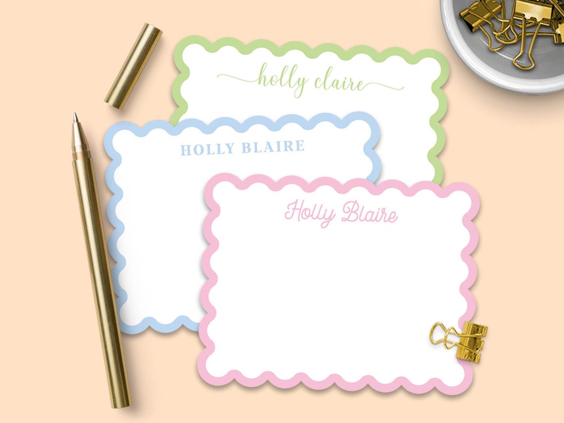 Scalloped Stationery Set - Personalized Note Cards With Envelopes ...