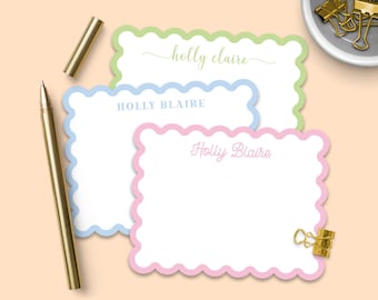Scalloped Stationery Set - Personalized Note Cards with Envelopes- Elegant and Unique Customized Notecards