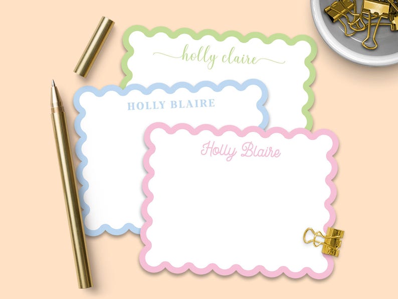 Scalloped Stationery Set - Personalized Note Cards With Envelopes ...