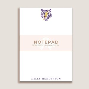 Louisiana Tiger Stationery, Tiger notecards, Purple and Gold Notepad, Louisiana Team Notepad, College Football Notepad, Go Tigers Notepad