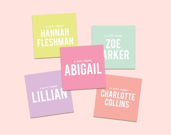 Custom Name Gift Tags, Personalized Kids Gift Tags, A Gift From Square Tags, Birthday Party Favor Tags, School Gift Stickers