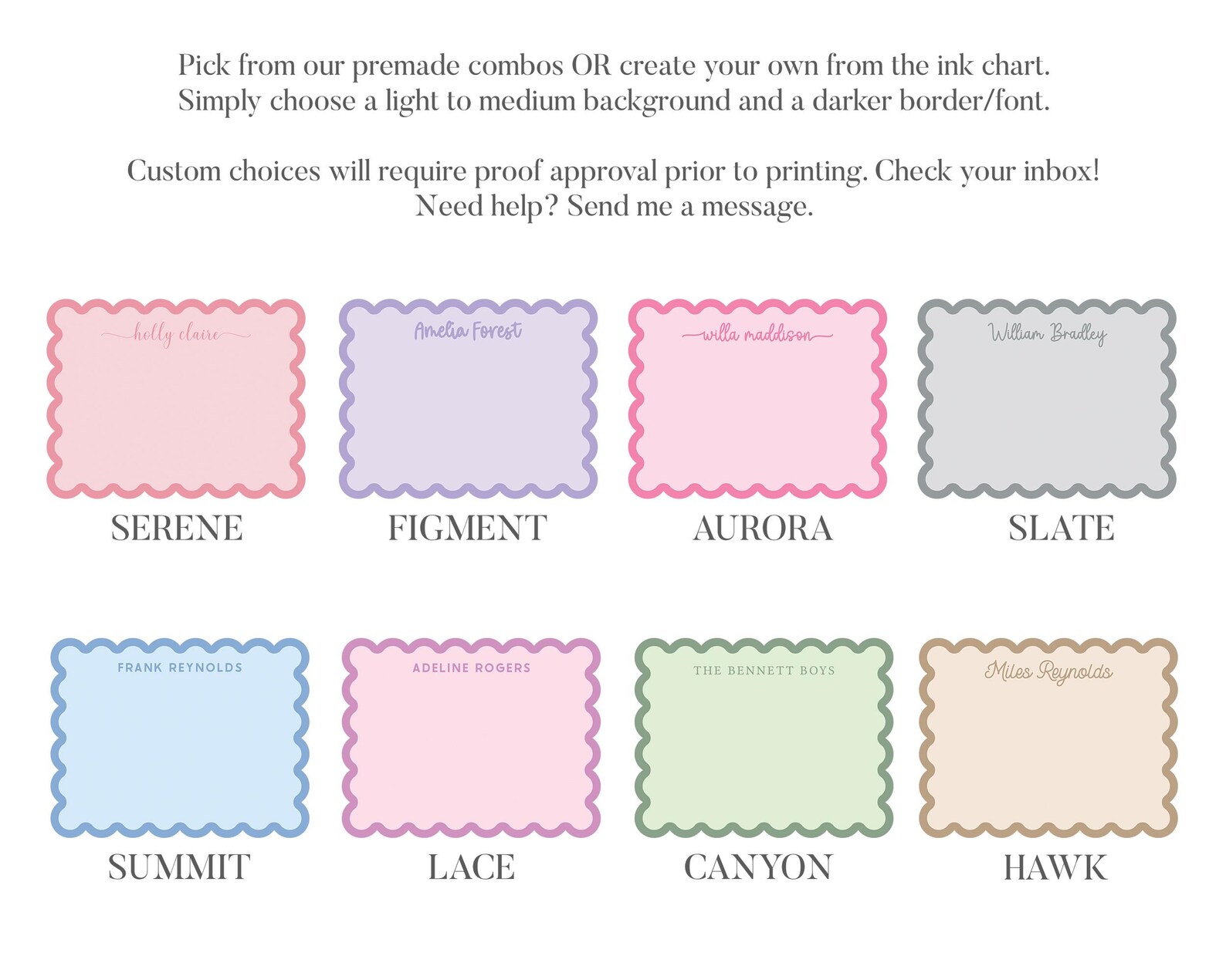 Personalized note cards with envelopes | scalloped edge stationery set ...