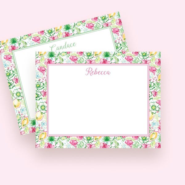 Preppy Notecards Set – Colorful Floral Stationery – Tropical Notecard Set – Feminine & Beachy Notecards – Summer Stationery