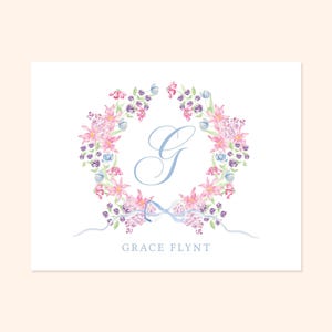 Floral Wreath Monogram Notecards – Personalized Stationery With Initial ...