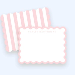 Pink Cabana Stripe Notecards - Scallop Stationery Set - Custom Scalloped Cards  - Preppy Southern -Baby Girl Stationery