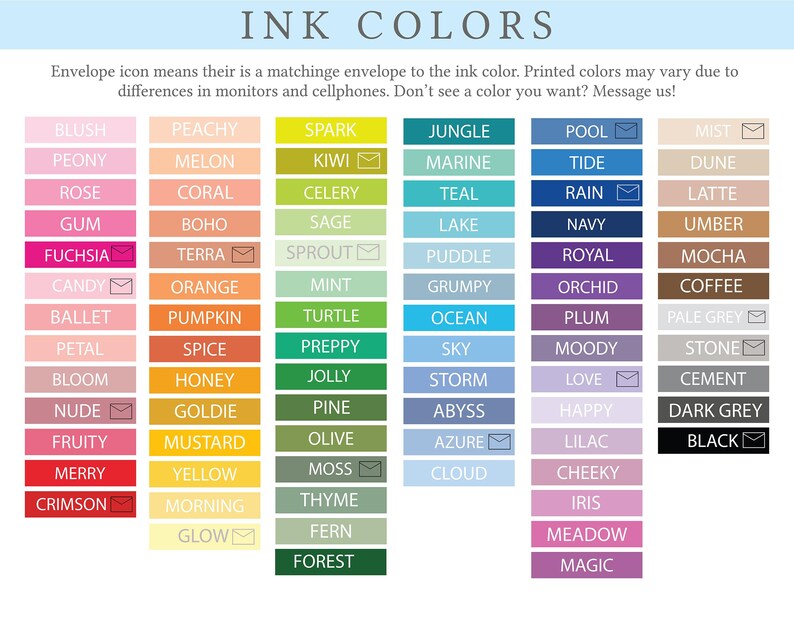 a color chart for ink colors