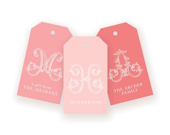 Elegant Monogram Gift Tags – Personalized Holiday Tags, Custom Favor Tags, Family Name Gift Tags, Wedding Gift Tags, Baby Shower Tags
