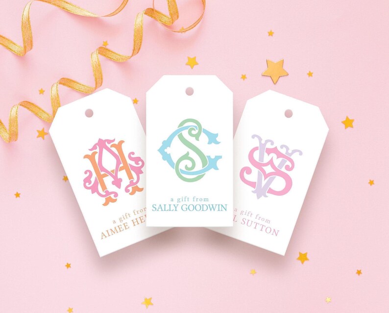 Monogram Tag Elegant Monogram Gift Tags - Custom Colorful Gift Tags - Etsy
