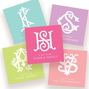 Custom Monogram Gift Tags – Personalized Square Gift Tags with Name, Elegant Initial Tags for Birthdays, Weddings, Baby Showers