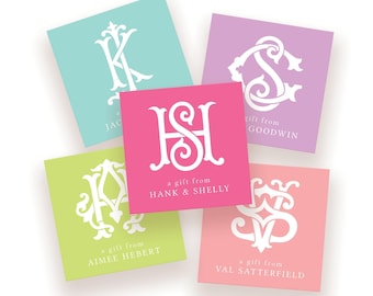 Custom Monogram Gift Tags – Personalized Square Gift Tags with Name, Elegant Initial Tags for Birthdays, Weddings, Baby Showers
