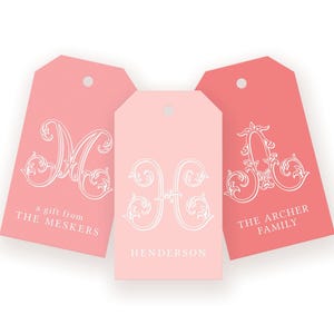 Elegant Monogram Gift Tags – Personalized Holiday Tags, Custom Favor Tags, Family Name Gift Tags, Wedding Gift Tags, Baby Shower Tags