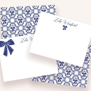 Personalized Blue Bow Stationery Set – Custom Name Notecards for Women, Girls, Bridesmaids, or Teen Gift – Preppy Grandmillennial Stationery