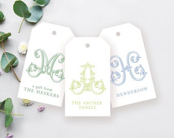 Elegant Monogram Gift Tags – Personalized Holiday Tags, Custom Favor Tags, Family Name Gift Tags, Wedding Gift Tags, Baby Shower Tags