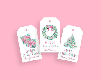 Preppy Christmas Gift Tags - Elegant Holiday Gift Tags, Personalized Christmas gift tags, custom christmas gift tags, watercolor gift tags