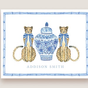 Chinoiserie stationery, Cheetah Chinoiserie notecards, Monogram notecards, Custom stationery, Personalized stationery