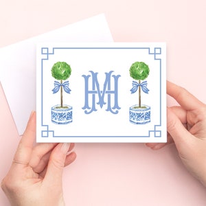 Chinoiserie stationery, Topiaries Chinoiserie notecards, Monogram notecards Custom stationery, Personalized stationery