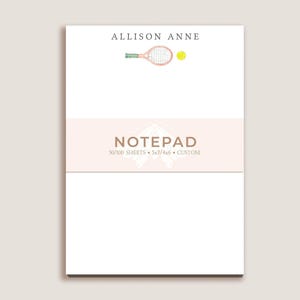Custom Tennis Notepad: 5x7 Custom name notepad Tennis notepad Custom stationery Custom tennis stationery