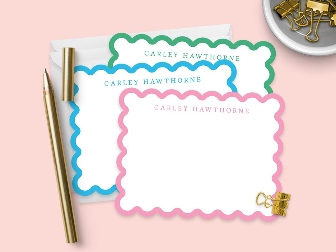 Scalloped Stationery Set Personalized Note Cards With Envelopes Elegant ...