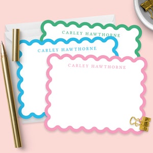 Scalloped Stationery Set - Personalized Note Cards with Envelopes- Elegant and Unique Customized Notecards