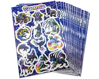 Sticker Sheet: Trance Creatu | Rescreatu Virtual Pet Site Fantasy Creatures Animals Cute Fun Rave Neon Rainbow Blacklight Vinyl Decorative