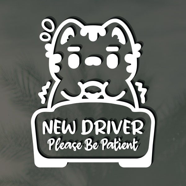 New Driver Sticker | Kawaii Cat Driving Car Vinyl Decal Sticker, Cute Chubby Cat Student Driver Car Sticker - Iggy