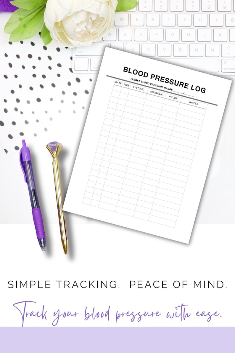 Blood Pressure Log Printable – Blood Pressure Tracker – BP Monitoring ...