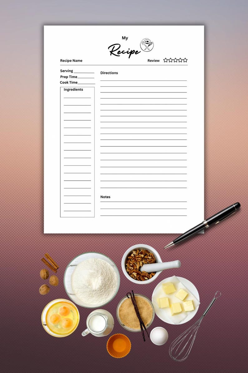 Printable Recipe Menu Printable Recipe & Meal Planner: Minimalist Kitchen Organizer (digital ...